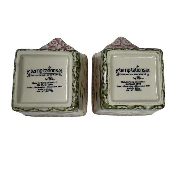 TEMPTATIONS by Tara Old World Ramekins 10oz Square Floral Blue Ovenware Set of 2 - Picture 9 of 12